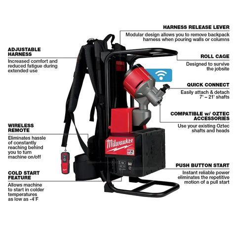 Milwaukee MXF371-2XC MX FUEL Backpack Concrete Vibrator Kit w/ Two Batteries and Charger