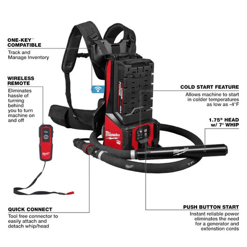 Milwaukee MXF372-2XCB MX FUEL Backpack High Cycle Concrete Vibrator Kit w/ 7' Whip / 1.75" Head