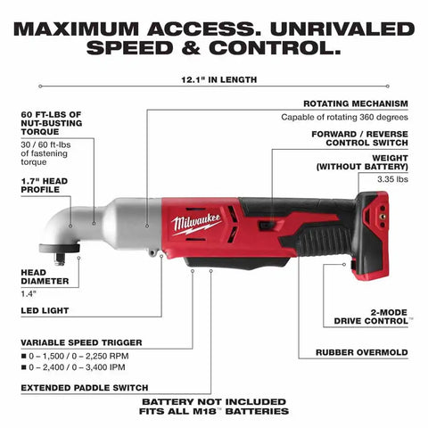 Milwaukee 2668-20 M18  2-Speed 3/8" Right Angle Impact Wrench - Bare